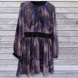 NWT BONGO Blue and Brown Printed Long Sleeve mini Dress / long shirt medium